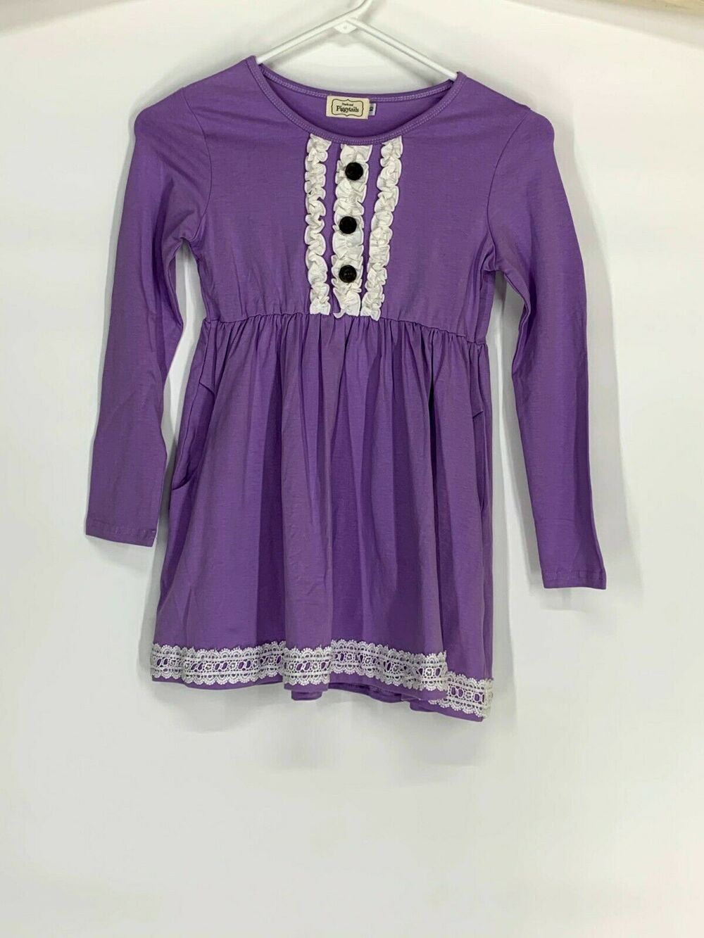 Pearls & Piggytails Purple White Ruffled Dress 10